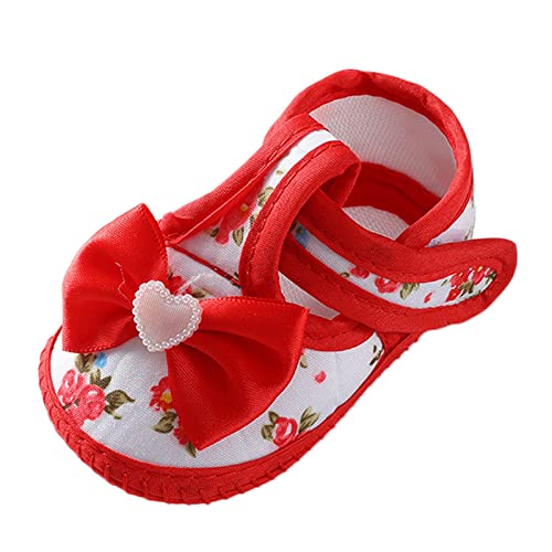 Baby Girls Soft Toddler Shoes Infant Toddler Walkers Shoes Bow Decoration Princess Shoes for Baby Girls 12-18 Months (Red, 13 Infant)