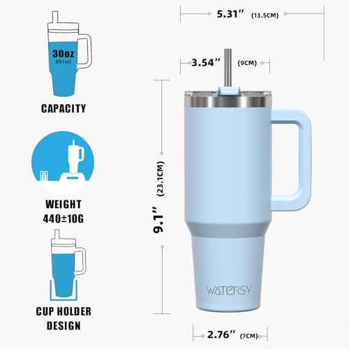 Image of 30 oz Tumbler with Handle,Tumbler with Lid and Straw,Double Wall Insulated Cup Stainless Steel Travel Mug(Cold for 34 Hours),Water Bottle for Iced Tea,Coffee,Cold Beverages(Blue)