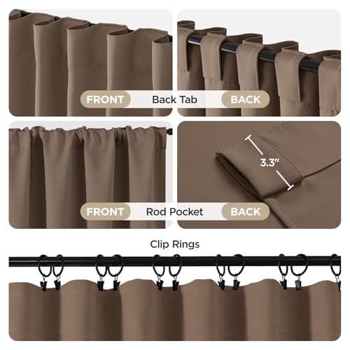 Image of Joydeco Curtains with Concealed Loops, Set of 2, H 200 x W 140 cm, Khaki Blackout Opaque Curtain Rod Pocket Curtains, Blackout Curtains, Bedroom, Living Room
