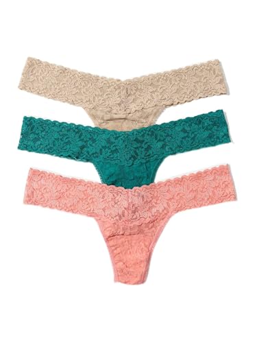 Image of hanky panky - Signature Lace Low Rise Thongs for Women (3 pack) | One Size fits 4-14 | Taupe /Moodstone /Desert Pink | Soft Nylon Stretchy Lace, Underwear Panties