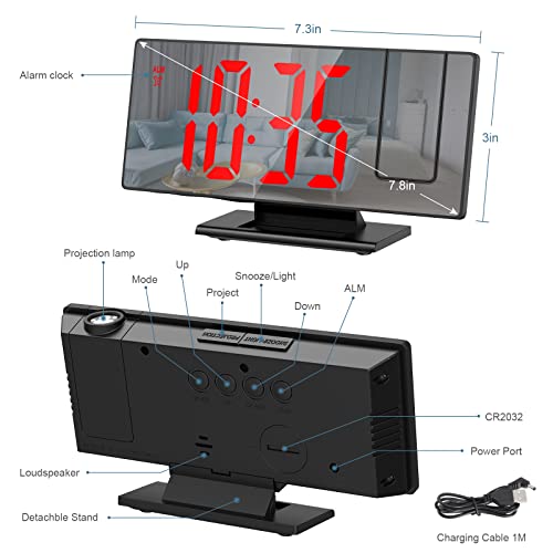 Ankilo Projection Alarm Clock For Bedroom, 4-Level Dimmer, 7.8" Large Screen, Snooze Function, 12/24H, Usb Charging Port, Temperature Display, Ceiling Digital Alarm Clock With 180° Projector For Home #TOP1