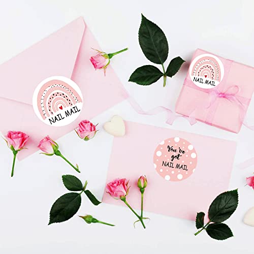 Pink Nail Mail Stickers 2 Inches Round Nail Mail Envelope Labels - 250 Pcs Nail Mail Labels Boho Rainbow Business Thank You Stickers For Color Street,Envelope Sticker,Shop Supplies,Packing Supplies #TOP1