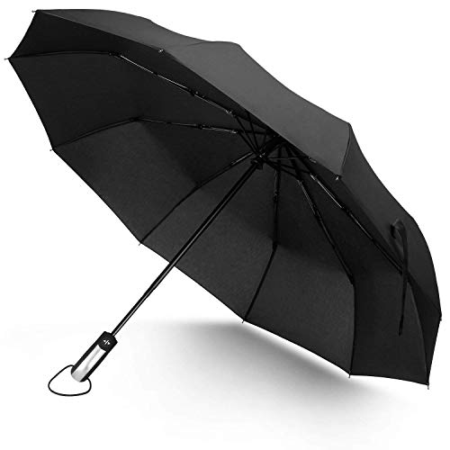 Regenschirm Taschenschirm Auf-Zu-Automatik, Klein, Leicht & Kompakt, Teflon-Beschichtung, windsicher, stabil (Schwarz) Cover
