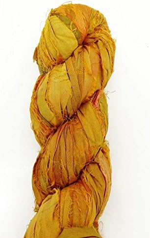 100g Recycled Sari Silk Ribbon Yarn, Jewelry Making Trim - Yellow Mix