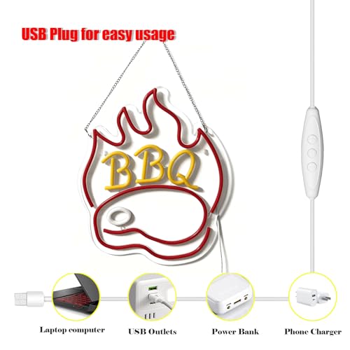 Image of BBQ Neon Signs for Backdrop wall decor,Dimmable USB Powered,Barbecue Neon Light Up Home Party restaurant Grill Beer Bar Decoration Lights, Bright LED bbq sign (14.8 inch*12.2 inchin)