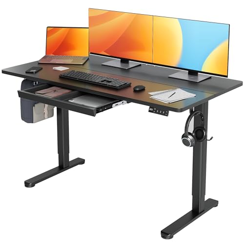 Image of Claiks Electric Standing Desk 55x24 Inch with Drawer Black