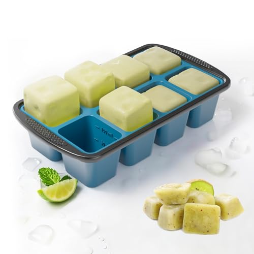 Image of GORCI Ice Cube Tray For Freezer, 16 Large 1 /2 Cub Cubes, Silicone Ice Trays For Freezer With Lid, Heavy-duty, Sturdy and Easy to Demold, Suitable for whisky, coffee, Herbs, Purees, 2-Pack