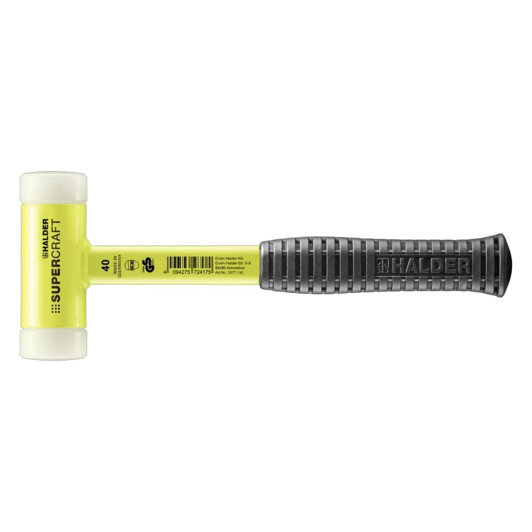 Halder SuperCraft Hi-Viz Dead Blow Mallet, Non-Rebounding Mallet, Hard Nylon Inserts, Break-Proof Steel Tube Handle, Anti–Slip Grip, 40mm, 1.8 lbs.