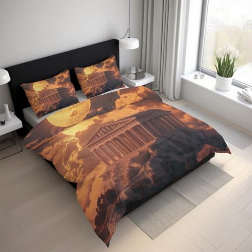 Genérico Funda Nórdica Ruinas del Templo Microfibra Suave Arquitectura Griega Europea Juego de Ropa de Cama 2 Piezas con 1 Funda de Edredón y 1 Funda de Almohad