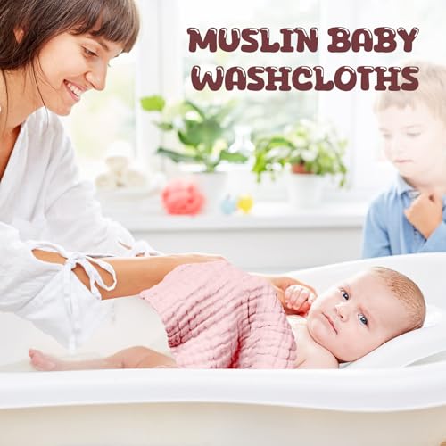 Image of Breling 20 Pcs Baby Muslin Washcloth 12 x 12 Inch 100% Cotton Soft and Absorbent Muslin Washcloth Burp Cloth Wipe Newborn Face Towel for Baby Boy Girl Sensitive Skin(Pink, Bean Paste, Dark Pink)