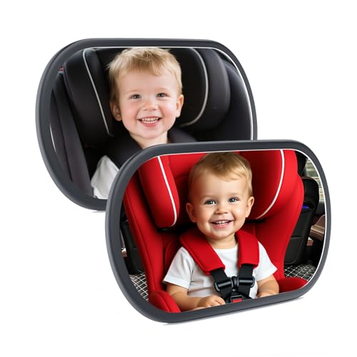 Image of Rear Facing Car Seat Mirror Safety for Infant Newborn - Baby Car Mirror for Backseat - Easily Observe the Baby Move,Clear Wide View,360Rotation, Secure, Shatterproof - Black 2 Pack