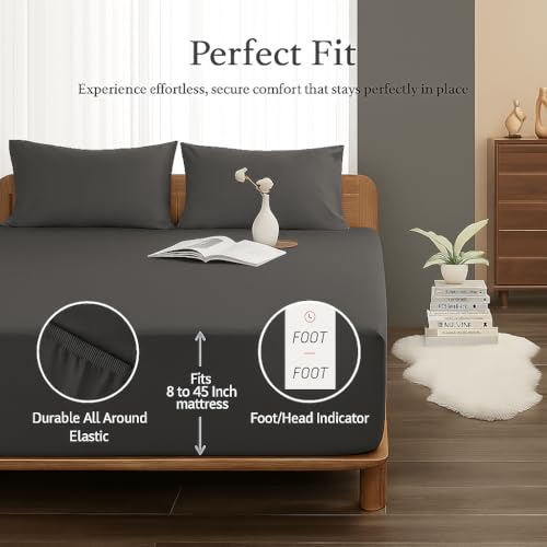 Microfiber Elastic Fitted Bed Sheet Set - Single Size 36x72 Inch, Includes 2 Pillow Covers - Soft, Durable Dark Grey Solid Bedding