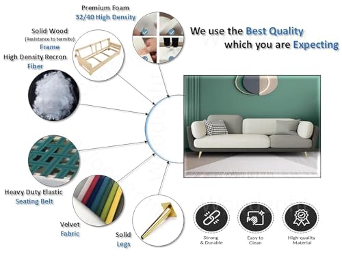Image of Modern & Luxury Cushioned Couch Relax sectional Sofa in Fabric & Velvet and Heavy Duty Sofa Ideal for bedrooms, Living Rooms, Guest Rooms, Homes, and Office-(3 Seater Pink & Beigee).
