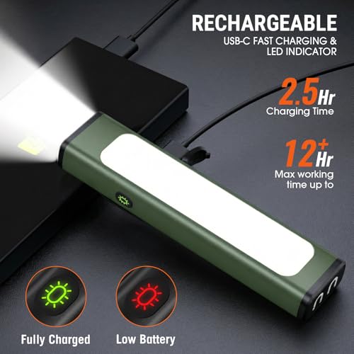 Spriak Pocket Flashlight, 1200 Lumens Rechargeable EDC Flashlight with Clip, USB-C Port, 3 Modes Waterproof Warning Light for Working, Camping, Repairing, Emergencies (Green, 1PCS) — view 6