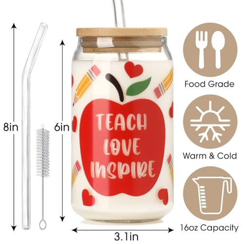 SUPREME LIGHTS ·2017· Teacher Gifts for Women - Teacher Appreciation Gifts Teachers Day Gift, Birthday, Appreciation Week, Christmas, Back to School Gift - 16 OZ Iced Coffee Glass Cup - Image 5
