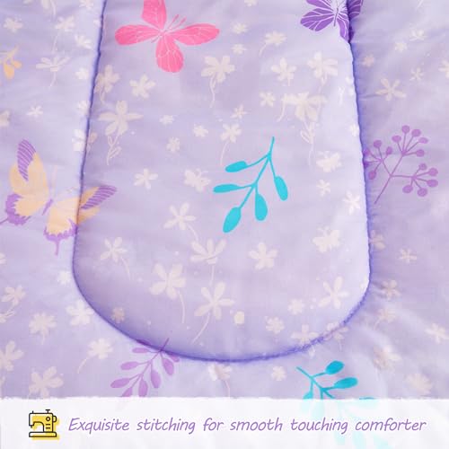 Image of Viviland Butterfly Floral Toddler Comforter Sets, Cute Girls Toddler Bedding Set, Soft Microfiber Purple Toddler Bed Set