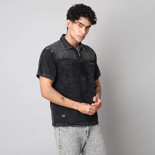 Image of D... finish Men's Denim Half Sleeve Shirt | Men Oversized Shirt