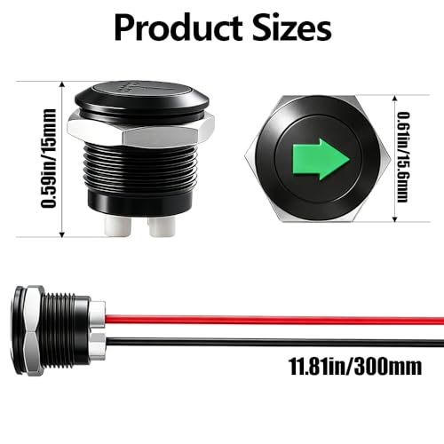Luz Indicadora LED de Flecha Simple Verde 12mm 12V Taiss miniatura 3