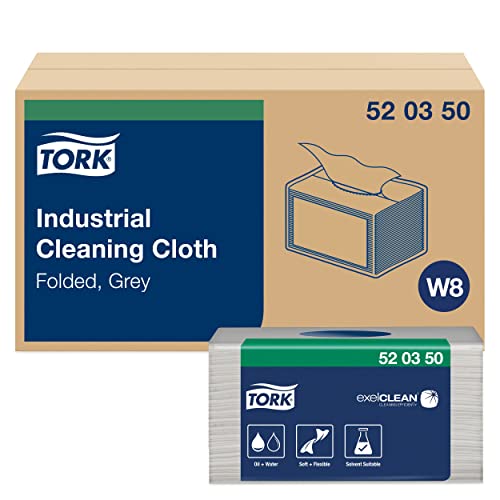 Tork Folded Industrial Cleaning Cloth Gray W8, Soft and Flexible, 8 x 55 Sheets, 520350