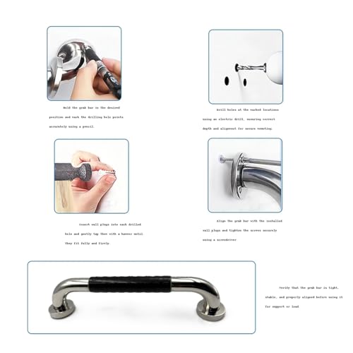 Image of BATH GURU Heavy Duty High Grade Rustproof Stainless Steel Safety Bathroom Grab Bar handle for Senior Citizen, Anti-Slip Grip, Wall Mounted Support Rail for Toilet Shower, Bathtub (Black Grip, 20 Inch)
