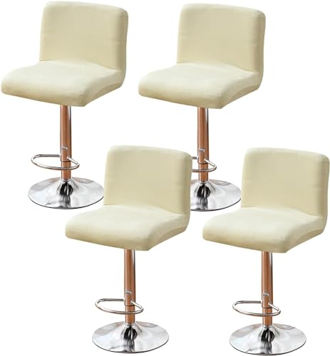 Juego de 4 Fundas para Taburete de Bar, Fundas de cojín extraíbles para Taburete, Fundas elásticas para sillas de Comedor, Fundas de Asiento para Taburete de Bar, Silla Trasera, Color Verde (Beige)