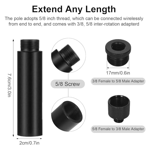 4 Stück Mikrofonverlängerungsrohre und 4 Stück Mikrofongewindeadapter (3/8 Buchse auf 5/8 Stecker und 5/8 Buchse auf 3/8 Stecker), Mikrofonständer Adapter, für Stativ und Mikrofon Ständer und Kamera
