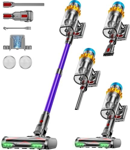 Aspiradora sin Cable 55KPA 650W 70Mins,Escoba Aspiradora sin Cable de 1,8 L, Aspiradora Vertical sin Antienredos/Pantalla LED/Autoportante, Adecuada Para Pelo Demascotas, Alfombras y Suelos de Madera