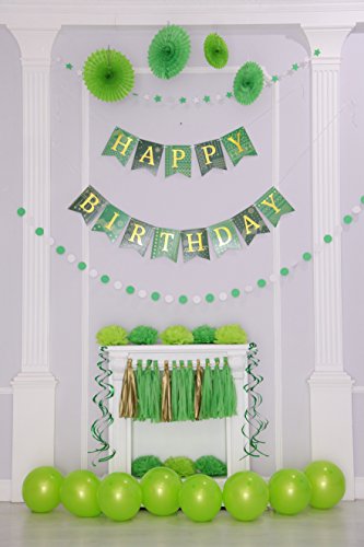 55 Pcs Green Gold Birthday Party Decorations Set, Paper Fans, Balloons, Happy Birthday Banner, Pom Poms Flowers, Paper Garland, Swirls, Tassels For Adults And Kids Birthday Party Decoration By Enfy #TOP5