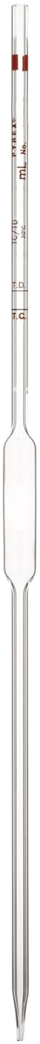 Corning Pyrex Borosilicate Glass Class A Volumetric Pipets, TC/TD, Orange Color-Coded, 6ml Capacity (Case of 6)