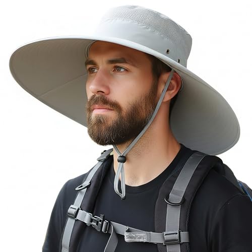 Image of HUAMULAN Wide Brim Sun Hats Men and Women Bucket Safari Fishing Hat for Hiking Garden Lawn Work Camping Outdoor