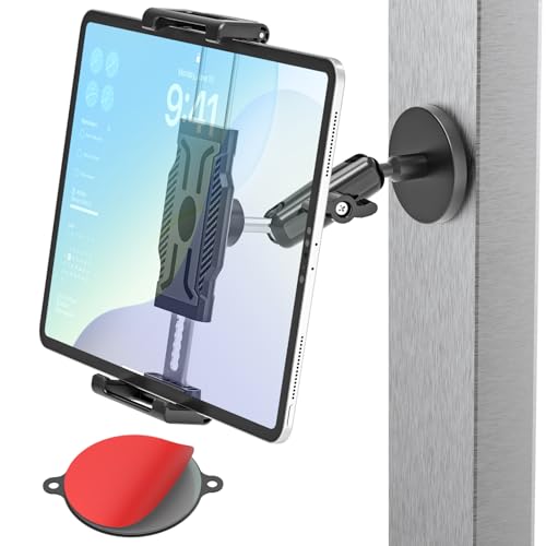 INSSKY Magnetic Holder for All 6.1-15.6'' Tablets, Fit for Fridge, Gym, Metal Surfaces, [Adjustable Arm] Magnet Tablet Mount Compatible with iPad Pro/Air/Mini, iPhone, Galaxy, and Thickness Tablet