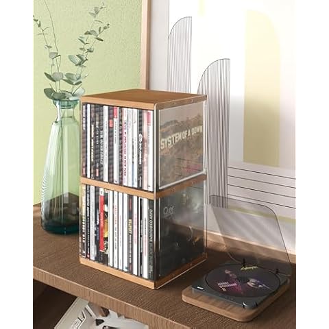 AREAJD Retro Walnut MDF CD Holder Organizer Cover