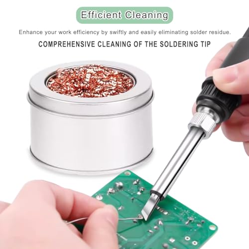 Image of Soldering Tip Cleaning Kit,Soldering Tip Cleaner + Brass Ball Wire + Desoldering Wick + Sponge,for Cleaning Solder Irons Heads, No Water Needed