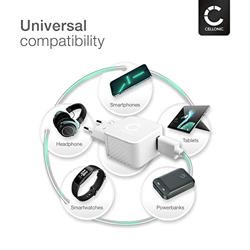 CELLONIC® Ładowarka USB: szybka ładowarka do telefonu komórkowego, smartfona, tabletu - adapter do ładowania ze złączem USB - adapter zasilania: wtyczka do ładowania do gniazdka - ładowarka wtyczka sieciowa zasilacz ładowarka