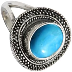 SILVERNROCK Turquoise Lab Grown Gemstone Silver plated Meditation Ring Handmade 