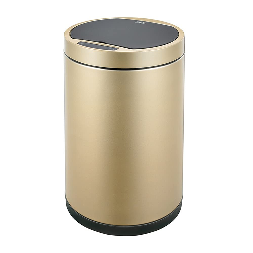 Non-contact Trash Can, Home Smart Sensor Opening 9L Capacity Waterproof and Odorless with Cover Kitchen Trash Can(Gold)