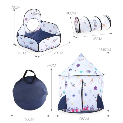 Kids Play Tent with Ball Pit, Tents with Crawl Tunnel for Kids Toddlers, Baby Spacemen Playhouse Toys, 3 in 1 Indoor & Outdoor Play Toy House, Gift for 3 4 5 6 7 8 Year Old Boys Girls (Spacemen) - Thumbnail 6