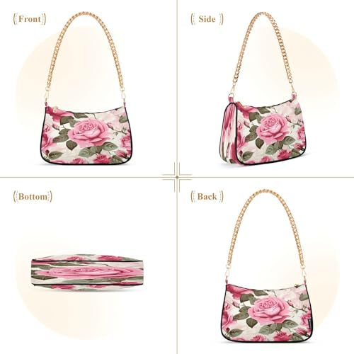 Image of Shoulder Bags for Women Flower Floral Hobo Tote Handbag Small Clutch Purse with Zipper Closure