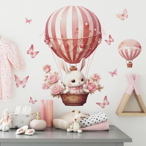 Vinilos Decorativos Rosa Conejo y Globo Aerostático para Pared miniatura 3
