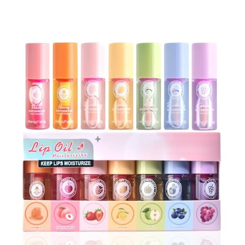 7PCS Mini Hydrating Lip Oil Set Magic Colour Changing Long Lasting Lipgloss Fruit-Flavored Lip Care Kit & Tinted Lip Balm for Girls Lip Balm Multipack Tinted L/ip Ba/lm Moisturizing & Hydrating