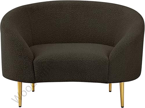 Image of Rosewood Luxury Curved Sofa in Premium Boucle Fabric | Solid Wood Structure | High Density Foam | Sturdy Golden Legs | Comfortable & Stylish Couch for Modern Living Room (Brown, 1 Seater)