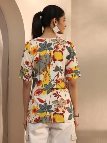 Image of Pinkmint Women Short Kurti | Cotton Blend Printed Tunic Top | Trendy Casual Top | Casual & Office Wear Ethnic Top for Jeans
