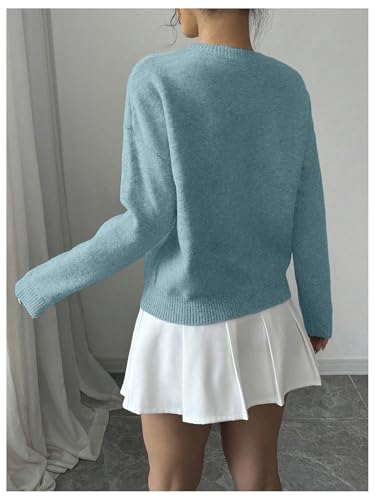 Image of RoseSeek Women's 3D Floral Appliques Crewneck Sweaters Long Sleeve Drop Shoulder Pullovers Elegant Knit Tops