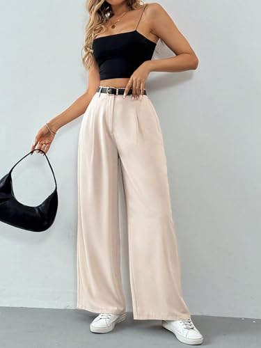 Image of Solid High Waist Straight Korean Loose Pleated Wide Leg Trouser for Women's & Girl's