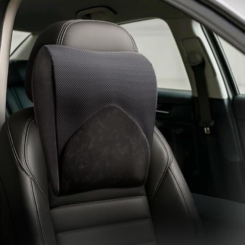 ULTANSA Car Neck Pillow – Premium Memory Foam Headrest for Neck Pain Relief & Cervical Support – Luxurious, Ultra-Comfortable, Ergonomic, Breathable & Washable – for Car, Office & Long Drives – Black