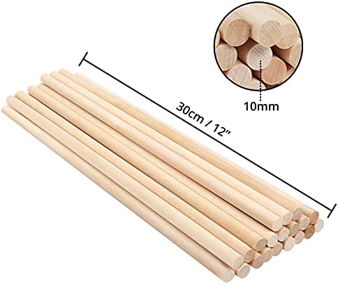 Belle Vous Natural Round Wood Dowel Rods (50 Pack) - 30cm / 12 Inches - Extra Long Unfinished 10mm Wooden Craft Sticks - Dowels for Woodcraft, Art Projects, Decorations & DIY Crafts