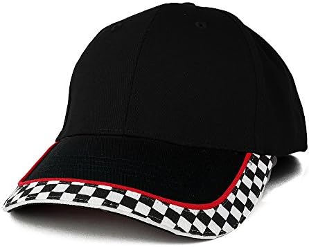 Armycrew Racing Flag Low Profile Structured Cotton Twill Baseball Cap (One Size, Black)