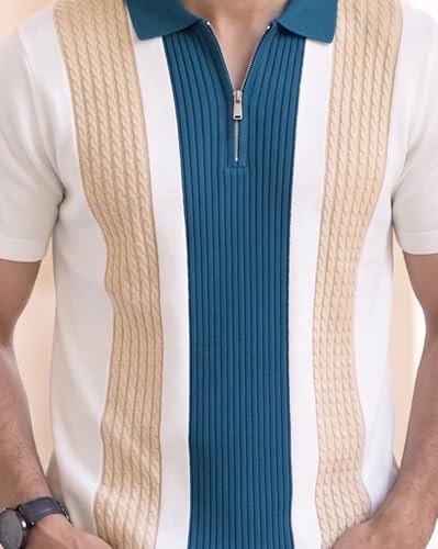 Image of AUSK Men's Zip Collar Polo Tshirt | Cotton Rich Material | Half Sleeves | Modern Knit Panel Work | Regular Fit