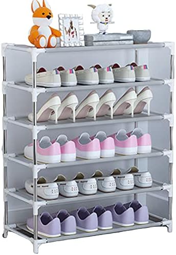 6-Tier Shoe Rack Storage，With Adjustable Shelving，High Quality Galvanizing Steel Pipe and Pp Material，Easy to Move and Assemble，bedrooms, Closet, Entryway, Dorm Room, Wardrobes Can Be Placed to Avoid Falling Ash. (WHITE-6-LAYER)