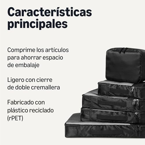 Miniatura 2 de Amazon Essentials Juego de 8 Cubos de Equipaje para Viajes, Organizador de Equipaje con Doble Cremallera, 100% Poliéster, Varias Dimensiones, Negro